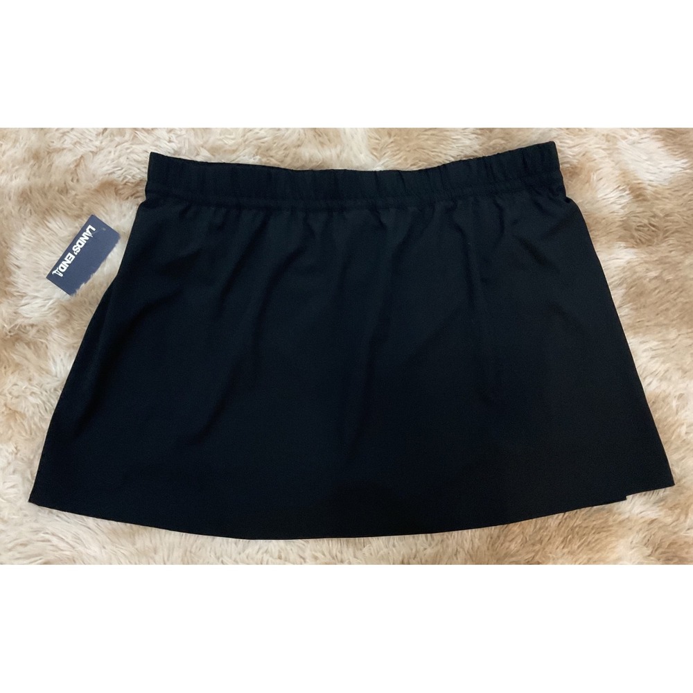Lands End Womens Plus 2X Black Swim Skirt Built-in Panty Drawstring 26LEKSP609